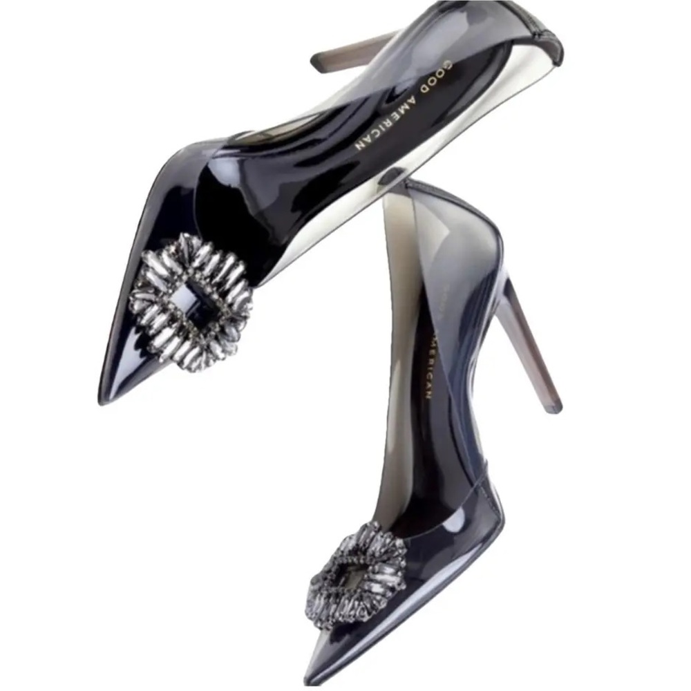 Good American Cinder-F*CKING-RELLA Jeweled Pump Heels Light Smoke Size 11 NIB